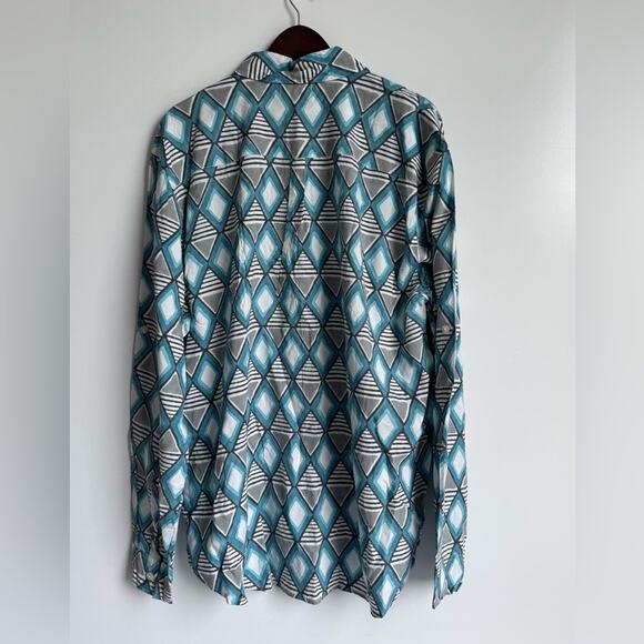 LUCI Women’s Button 100% Tencel Art wear Geometric Shirt Large Hand block design - Picture 2 of 10